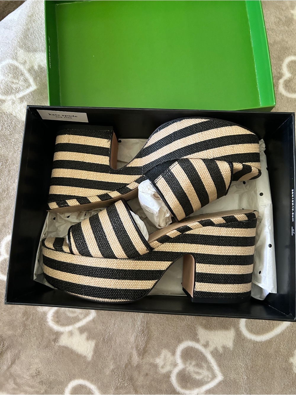 kate spade Black and Natural Striped Platform Sandals